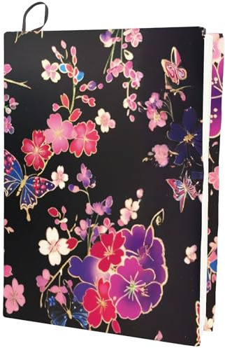 craspire Kirschblüten Bucheinband 15,7 x 9,8 Zoll Dehnbarer Stoff Buchhüllenschutz Umhüllt Bis Zu Wiederverwendbar Waschbar Stoff Blume Schmetterling Elastischer Notizbuchschutz Für Taschenbuchbibel