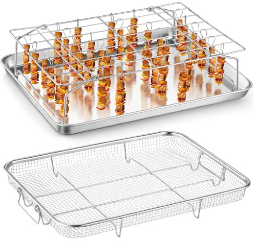 P&P CHEF 15.4” Air Fryer Basket for Oven, Large Air Fryer and Sheet Pan, Collapsible Cooling Rack & 36 Skewers for Baking &Roasting, Multifunctional and Utility Set for Kitchen