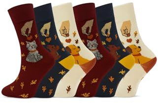 ARG 6 Pairs Women’s Non-Elastic Diabetic Socks Cute Dog, Cat Animal Pattern Easy Grip Soft Loose Top Cotton Socks for Swollen Feet & Oedema – UK Size 4-8 (UK, Alpha, One Size, Plus, Regular, Option 3)
