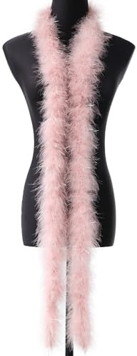Aniyan Flauschige Federboa 2m aus Truthahnfedern – Weiche Marabu Federstola für Kostüm, Karneval, Halloween, Hochzeit, Party & DIY Basteln – Feder-Schal Accessoire,Rosa + Silber