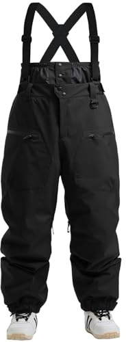 GSOU SNOW Herren Baggy Skihose 15K Wasserdicht Skiröcke mit Trägern | 10K Atmungsaktiv,Abnehmbare Träger & Schneeschürze,Schenkel Netz Lüftung,Schneegamaschen für Ski & Snowboard