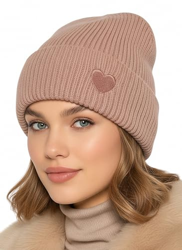 Baesics Wintermütze Rosa mit Herz Damen Herren Unisex, weiche kuschelige