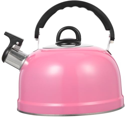 Tetera Sonora Esférica de Acero Inoxidable para Cocina de Gas | Alarma Automática al Hervir, Boquilla Ancha, Uso Doméstico y Restaurante, Color Rosa