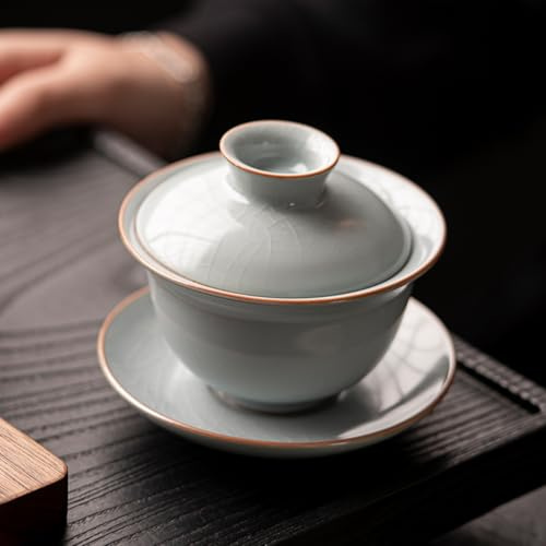 LEEDJUINE Gaiwan Teacups Ru Kiln - Juego de té de porcelana china Kungfu, 140 ml, color azul cielo