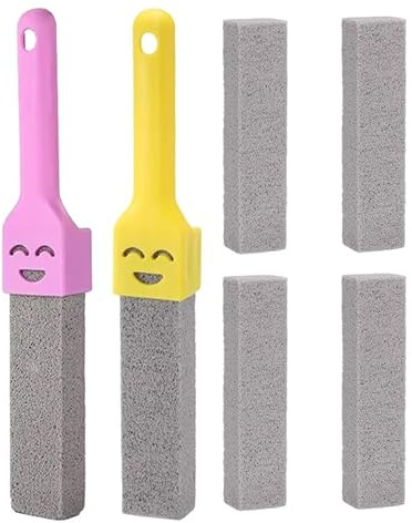 6 Stück Grauer Bimsstein Toilettenreiniger mit 2 Griffen (Gelb & Lila)，Urinsteinentferner & Reinigungsstein, WC Reinigungsstein für Toilette, Waschbecken, Badewanne Schont Keramikoberflächen