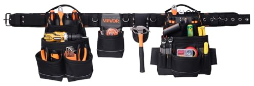 VEVOR Ceinture Porte Outil 18 Poches Ceinture à Outils Tour de Taille Ajustable 80-131 cm Sacoche Charpentier Amovible et Réglable Sac à Outils pour Électricien Construction Homme Chantier Bricolage