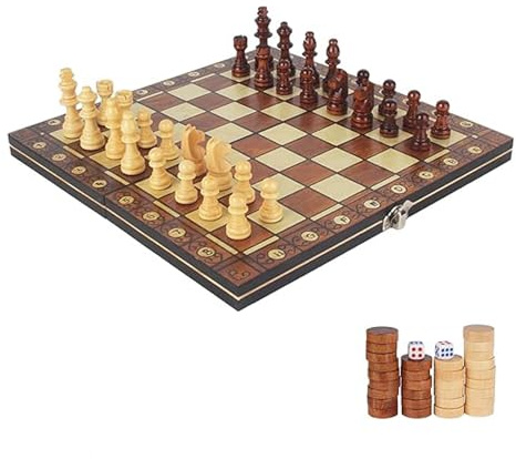 Sitbfoam Premium 3-in-1 Magnetisches Holzschachspiel (29x29cm),Chess Board Set klappbar für Partys,Familienaktivitäten,Schach Kinder