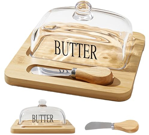Butter Dish with Lid, Butter Plate with Butter Spatula, Glass Butter Holder
