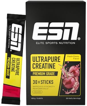 ESN Ultrapure Creatine Monohydrate Sticks, 30 Sticks, 30 Portionen | Fresh Cherry, Creatin Pulver, mikrofein & perfekt löslich, vegan - made in Germany