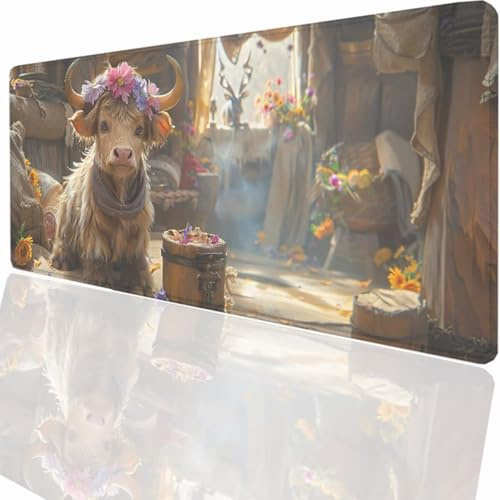 Tappetino per Mouse XXL 1500x800x3mm Tappetino Mouse Gaming Grande, Mousepad con Base in Gomma Antiscivolo, Tappeto per Tavolo da Gaming per Mouse e Tastiera, Accessori PC Animale Bue LMDT11120