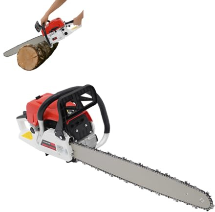 2-Stroke 52cc Petrol Chainsaw, 22 (56cm) Handheld Cordless Gasoline Chain Saw, 2 KW High Power, 7500rpm, Cutting Diameter 56cm, Self-Reset Pull Start, for Felling Trees and Cutting Wood