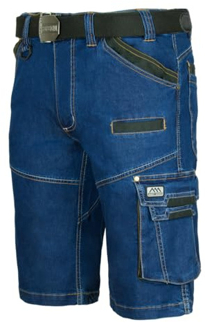 ART.MAS COLEMANN Pantaloncini da lavoro da uomo in jeans – Pantaloni corti da lavoro fino al ginocchio, 12 tasche, in tessuto elasticizzato 265 g/m², robusti pantaloncini da lavoro per lavoro e tempo