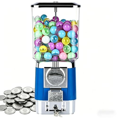 Godisautomat, Tuggummiautomat För Barn, Anpassningsbar För En Storlek 25-35 Mm / 1-1,38 Tum, Ren Mekanisk Myntdrift – Inkluderar 100 Bollar Och 50 Polletter För Hem Eller Spelbutiker blue