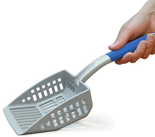 PetFusion Large Cat Litter Scoop - strong ABS plastic & flat lead edge to shovel UNDERNEATH for easier cleaning,Grey