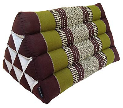 Collumino Traditional Thai Kapok Oriental Style Triangle Recliner Cushion for Yoga Meditation or Relaxation (Green, Brown)
