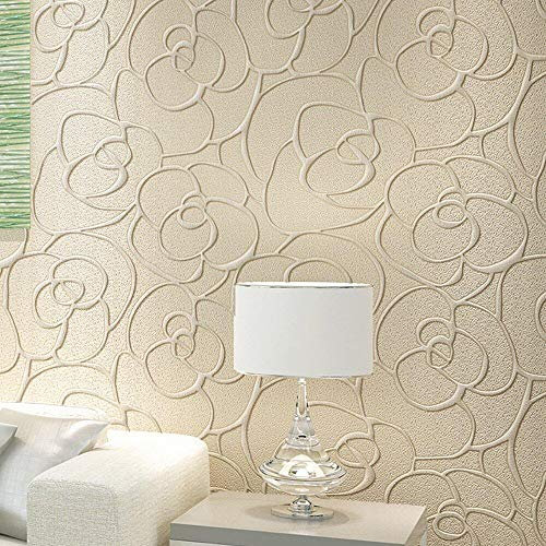 KeTian Papier peint texturé moderne minimaliste avec reliefs 3D profonds non-tissés fleur rose - Salon, Chambre à coucher - papier peint Rouleaux de 0.53 m (W) x 10 m (L) = 5,3m²,Crème