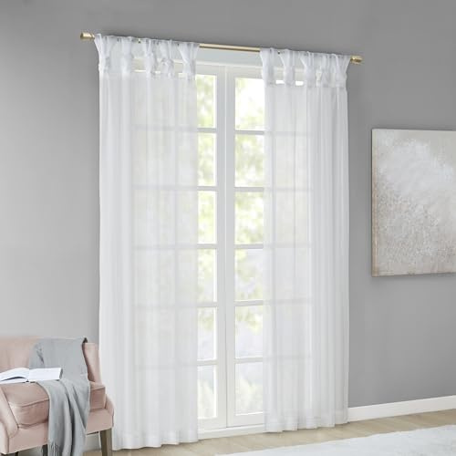 Madison Park Ceres DIY Twisted Tab Sheer Curtain, Pair Panels, Lightweight Window Treatment, Voile Privacy, Light Filtering Drape for Bedroom and Apartment, 50 in x 63 in, White 2 Piece