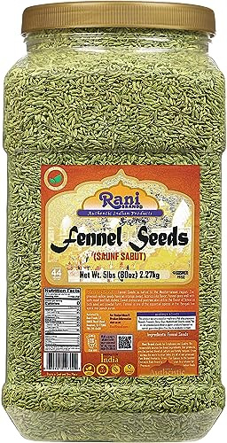 Rani Fennel Seeds (Saunf Sabut) Whole Spice 80oz (5lbs) 2.27kg Bulk PET Jar ~ All Natural | Gluten Friendly | NON-GMO | Kosher | Vegan | Indian Origin