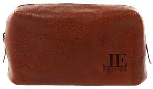 LECONI Utensilientasche Kosmetiktasche Schminktasche Make-Up-Tasche Echtleder Stiftemappe für Damen und Herren Natur Leder 21x14x8cm LE9018