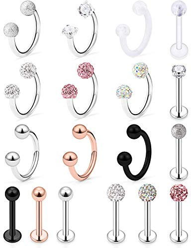 LAURITAMI 9-18stk Lippenpiercing Labret Stecker Hufeisen Ring 8mm Chirurgenstahl Helix Tragus Bars Stecker Piercing