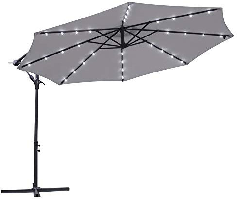 Green Bay Garden Banana Parasol Solar LED Lights 3m Sun Shade Shelter Crank Hanging Rattan Cantilever Outdoor Umbrella Grey