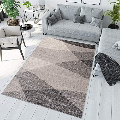 TAPISO Sari Teppich Kurzflor Modern Teppiche Beige Grau Schwarz Meliert Verwischt Design Streifen Wellen Wohnzimmer Schlafzimmer ÖKOTEX 80 x 150 cm