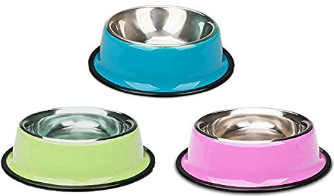 3 Pieces Cat Bowl Stainless Steel Non-Slip and Leak-Proof Cat Food Bowl,Feeding Bowls For Cats， Cat Water Bowl, Multifunctional Pet Food Bowl, Color Food Grade Travel Stainless Steel Food Bowl Cat