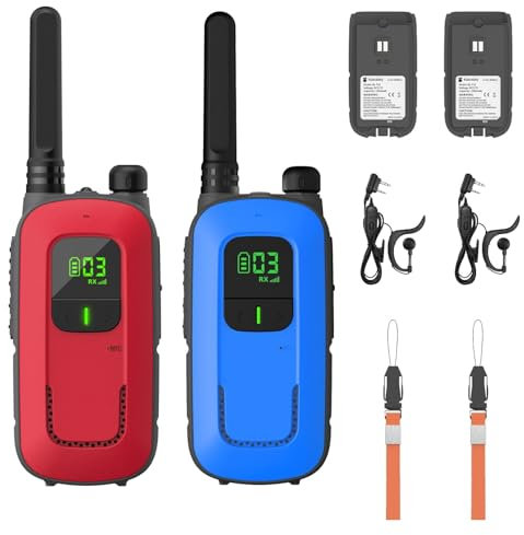 Radioddity PR-T3 Walkie Talkie für Kinder 16 Kanäle PMR446 Funkgerät für 3-12 Jahre Kinder VOX mit Taschenlampe 4KM Reichweite für Abenteuer, Outdoor, Camping, 2 Stücke(Rot & Blau)