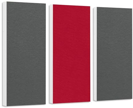 platino24 Schallabsorber COLORE aus Basotec G+ I Akustikpaneele mit Akustikfilz I 3 Wand-Paneele in Granitgrau + Bordeaux I Akustikplatten zur Schalldämmung in Büro, Studio & Wohnung