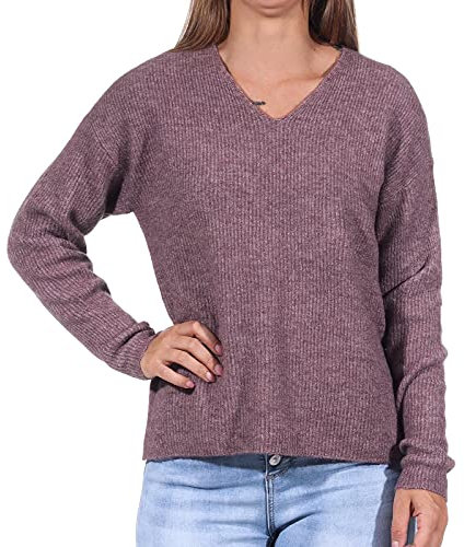 ONLY Damen ONLCAMILLA V-Neck L/S Strickpullover KNT 15204588, Rose Browndetail:Melange,S