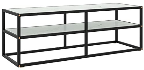 vidaXL TV Schrank Lowboard TV Möbel Tisch Board Sideboard Fernsehtisch Fernsehschrank HiFi-Schrank Schwarz mit Weißer Marmor-Optik Glas 120x40x40cm