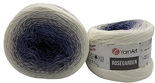 YarnArt Rosegarden Ullnystan, 500 gram, färggradient, 100 % bomull, stickylle, flerfärgad (vit blå 306)