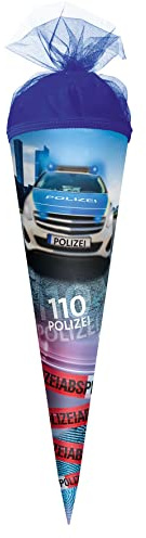 ROTH Geschenk-Schultüte klein Polizei 110 50 cm - rund Tüllverschluss - Zuckertüte Schulanfang Polizei 110