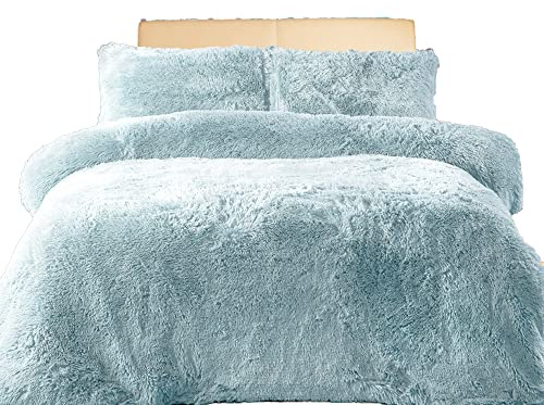 EXQUIZIT HOME® Teddy Fleece Duvet Cover Set – Super Soft Teddy Bear Fleece Bedding Set with Pillowcases – Warm Cosy Winter Fleece Quilt Cover (Duck Egg Superking 260cm x 220cm Approximate)