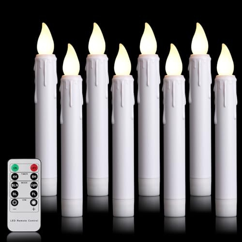 FREEPOWER 8er Set Weiß LED Stabkerzen mit Fernbedienung Timer Flackern | Batteriebetrieben Flammenlose Kerzen Warmweiß, Dimmbar, Weihnachtsdeko, Outdoor Wasserdicht, Ø2 x 17cm