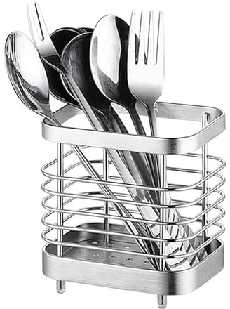 Natudeco Escurridor de cubiertos, soporte para palillos de acero inoxidable, organizador de drenaje para cubiertos con Base, encimera de cocina, herramientas de utensilios