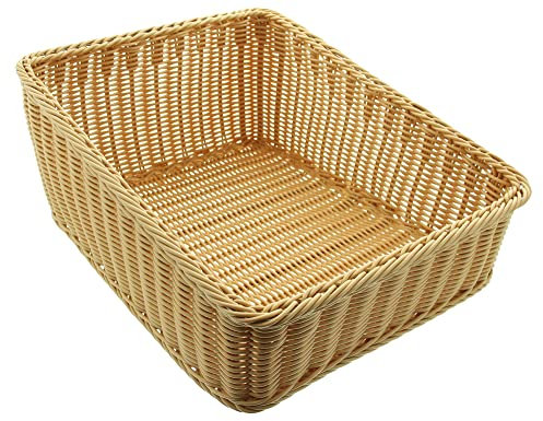 FRANK FLECHTWAREN Regalkorb Poly, 40 x 50 cm, stabil auf Metallrahmen geflochten, Polyrattan, naturfarben, abwaschbar, Maße: Breite 40 cm, Tiefe 50 cm, vordere Höhe 13 cm, hintere Höhe 22 cm