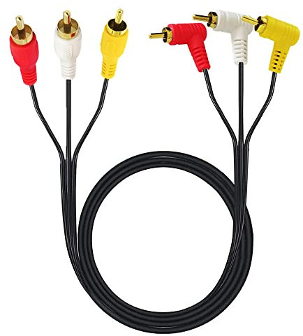 Traovien Câble audio vidéo RCA - Câble 3RCA - Plaqué or - Angle droit de 90 degrés - 3 RCA mâle vers mâle - Câble répartiteur audio vidéo - 1,5 m (coude M à M)