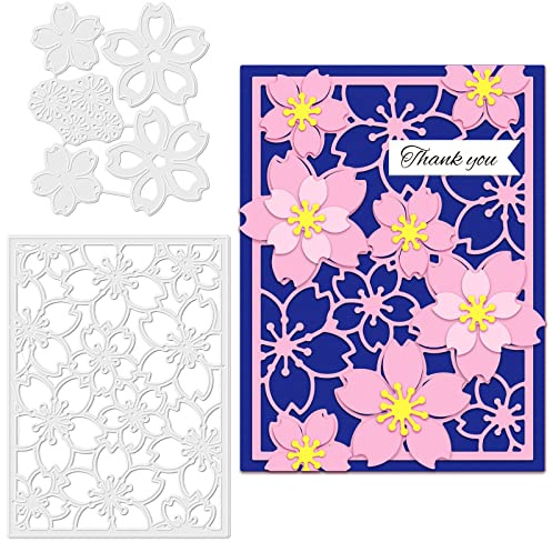GLOBLELAND Kirschblüten Hintergrund Rahmen Stanzformen Metall Kirschblüten Stanzschnitte Prägeschablonen Vorlage für die Kartenherstellung Dekoration für DIY Scrapbooking Album Handwerk