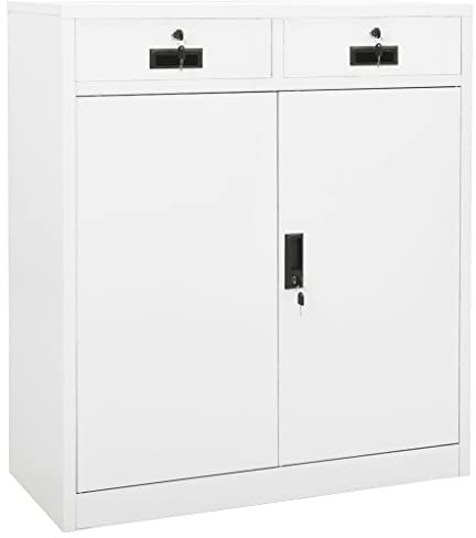 YEZIYIYFOB Büroschrank Weiß 90x40x102 cm Stahl Aktenschrank Metallschrank Werkzeugschrank Vorratsschrank Werkstattschrank Flurschrank MöBel FüR Arbeitszimmer Typischem-Stil 2 Schubladen&1 Fächern