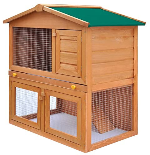 ZHOUMIN Kaninchenstall Kleintierhaus Hasenstall 3 Türen, Hasenstall, Hasenkäfig, Doppelhausninchenställe,Tierhaus, Kleintierstall, Kaninchenhaus, Haustierstall, Kaninchen Häuser, Holz