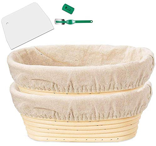 Jojomino Set di Cestini per Impermeabilizzazione Banneton - Cestino da Forno Artigianale per Pane Un Lievitazione Naturale, Raschietto/Taglierina per Pasta e Fodera nel Tessuto Brotform