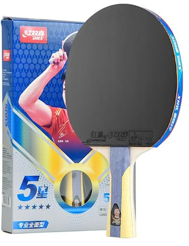 Ppbigu DHS 5-Sterne-Tischtennisschläger H5002/H5006, 5-Sterne-Serie Pingpong-Paddel, fertiger Schläger in Fabrikfabrik, beidseitig verwendbar, Hurricane 3 Gummis für Allroundspieler (H5002-Long-FL)