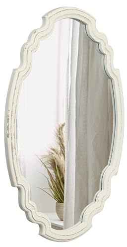 Sintosin Specchio Decorativo da Parete Ovale 43 x 60 cm, Specchio Grande con Cornice in Legno per Soggiorno, Camera da Letto, Bagno, Corridoio