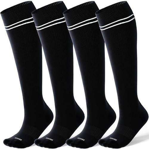 LEVSOX Viscose Made from Bamboo Compression Socks for Pregnant Women 20-30 mmHg Knee High Cute Funny Mens Supports Socks for Nurses, Medical, Travel and Flight, Black