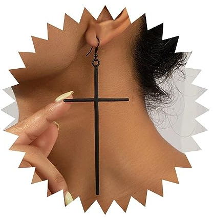 Allereya Vintage Kreuz Ohrringe Große Tropfen Schwarz Retro Ohrstecker Haken Schmuck Für Frauen Und Mädchen (schwarz)