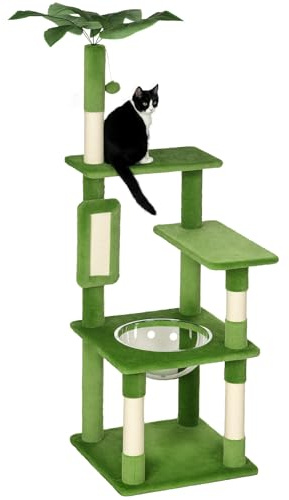 PawHut 142cm Cat Tree for Indoor Pets Cat Tower with Scratching Posts Green | Scratch Board, Hammock, Toy Balls, Multi-level Platforms