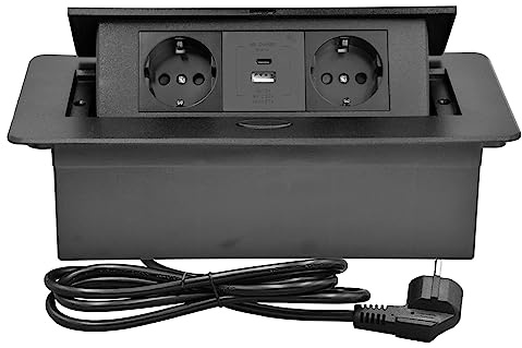 CHENGPI Unterputz Steckdose,Unterputz-Steckdosenleiste mit 2 Steckdosen,Versenkbare Steckdose mit USB+Type C PD18W,Platzsparende Steckdosenleiste für Küche,Büro und Arbeitsplatte Regletas