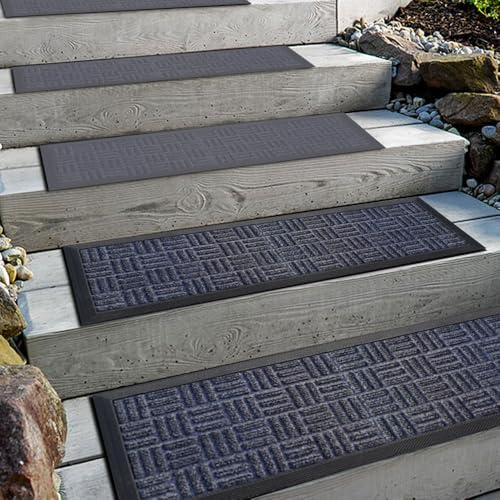 Aucuda 2er Set Stufenmatte Außen Gummi, 76 x 22 cm rutschfest Treppenmatten | Graue Antirutschmatten & Gummimatte, Wetterfest & Rutschfest, für Stufe, Treppe, Fußmatte, Stiegen, für Outdoor Aussen Sommer