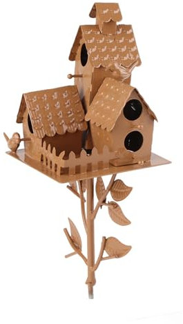 Bird House Stakes for Outside with Pole, Distressed Metal Birdhouse Stand for Outdoor Garden Decor, Metal Bird House with Pole, Outdoor Metal Bird House Stake Birdhouses (5), #667, 5